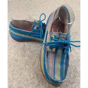 Twisted X Womens Wild Blue Yonder Driving Blue Stripe Textile Boat Shoes Size 8M